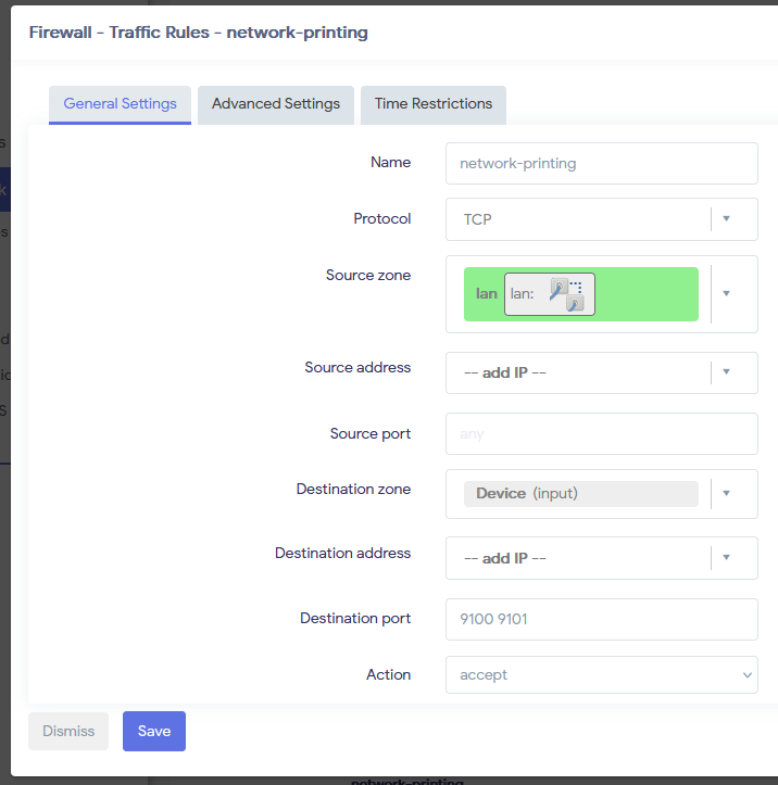 OpenWRT Firewall Rule to allow port 9101