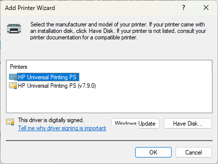 Select PostScript drivers